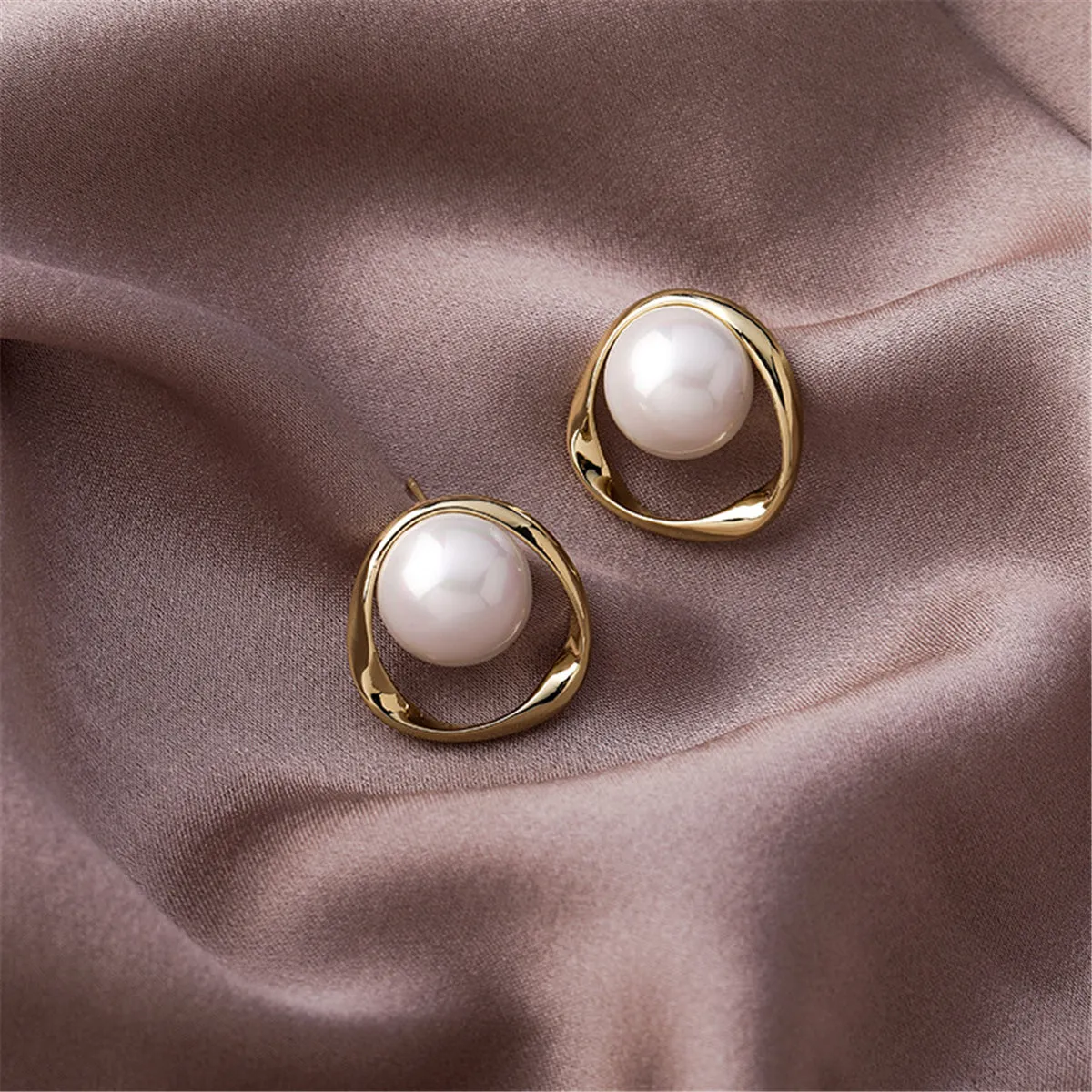 Pearl & 18K Gold-Plated Stud Earrings