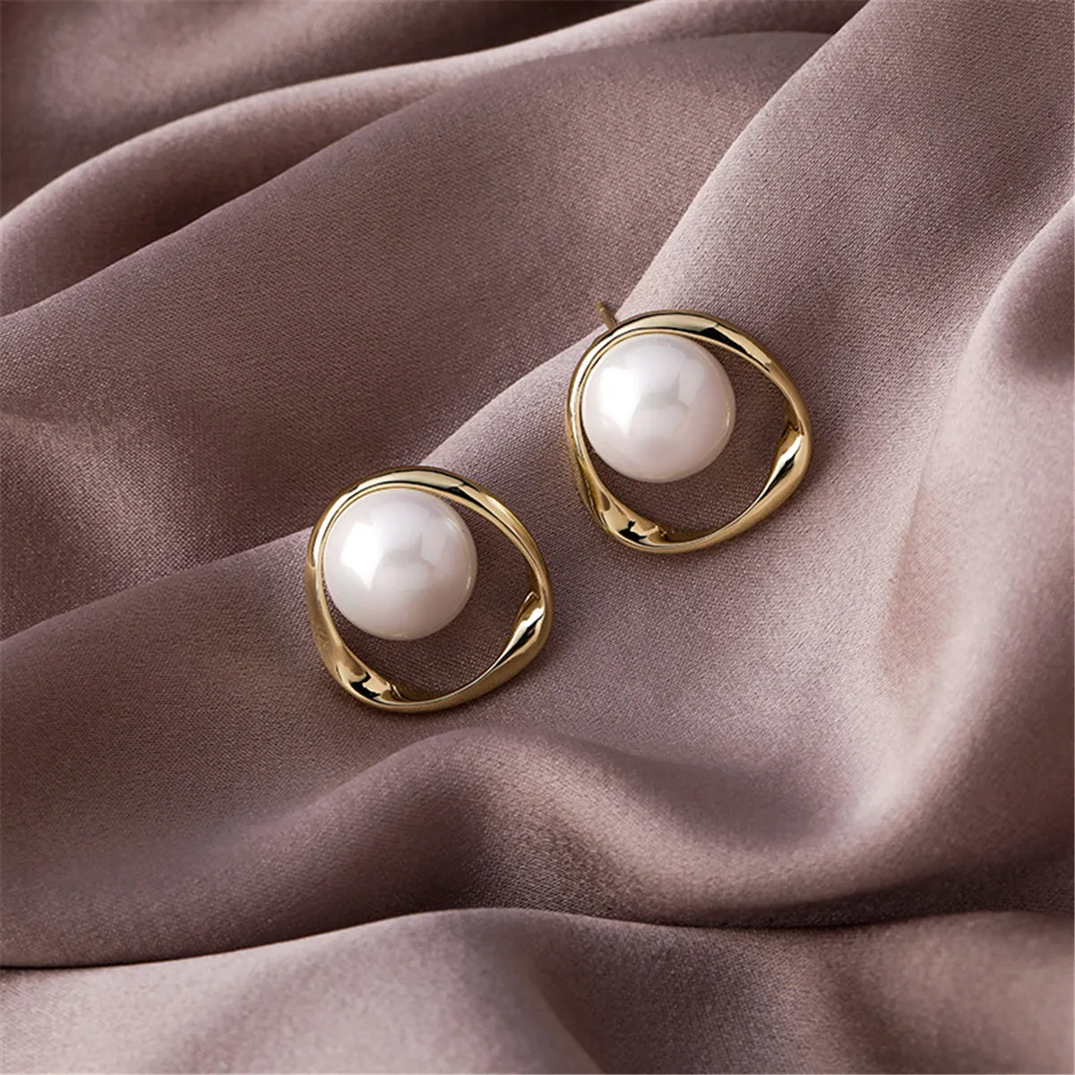 Pearl & 18K Gold-Plated Stud Earrings