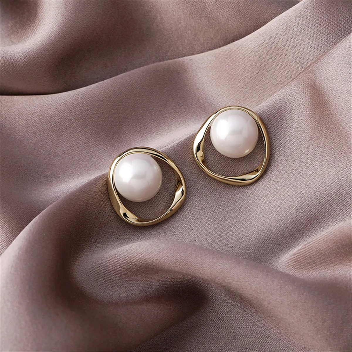 Pearl & 18K Gold-Plated Stud Earrings
