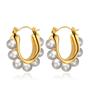Pearl & 18K Gold-Plated U-Shaped Huggie Earrings