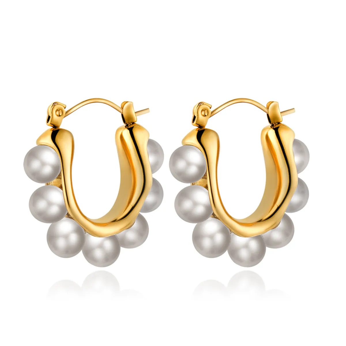 Pearl & 18K Gold-Plated U-Shaped Huggie Earrings