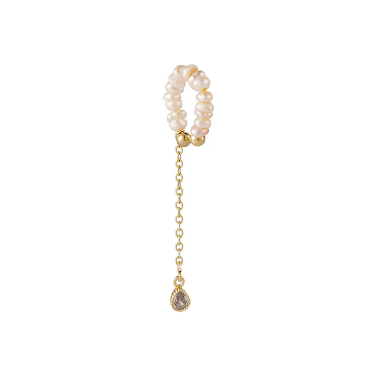 Pearl & Cubic Zirconia Tassel Charm Clip-On Earring
