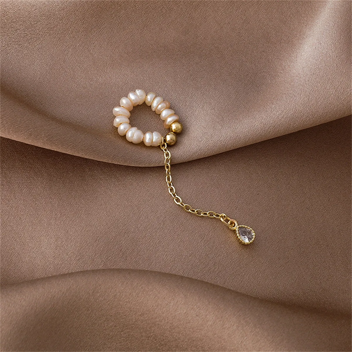 Pearl & Cubic Zirconia Tassel Charm Clip-On Earring