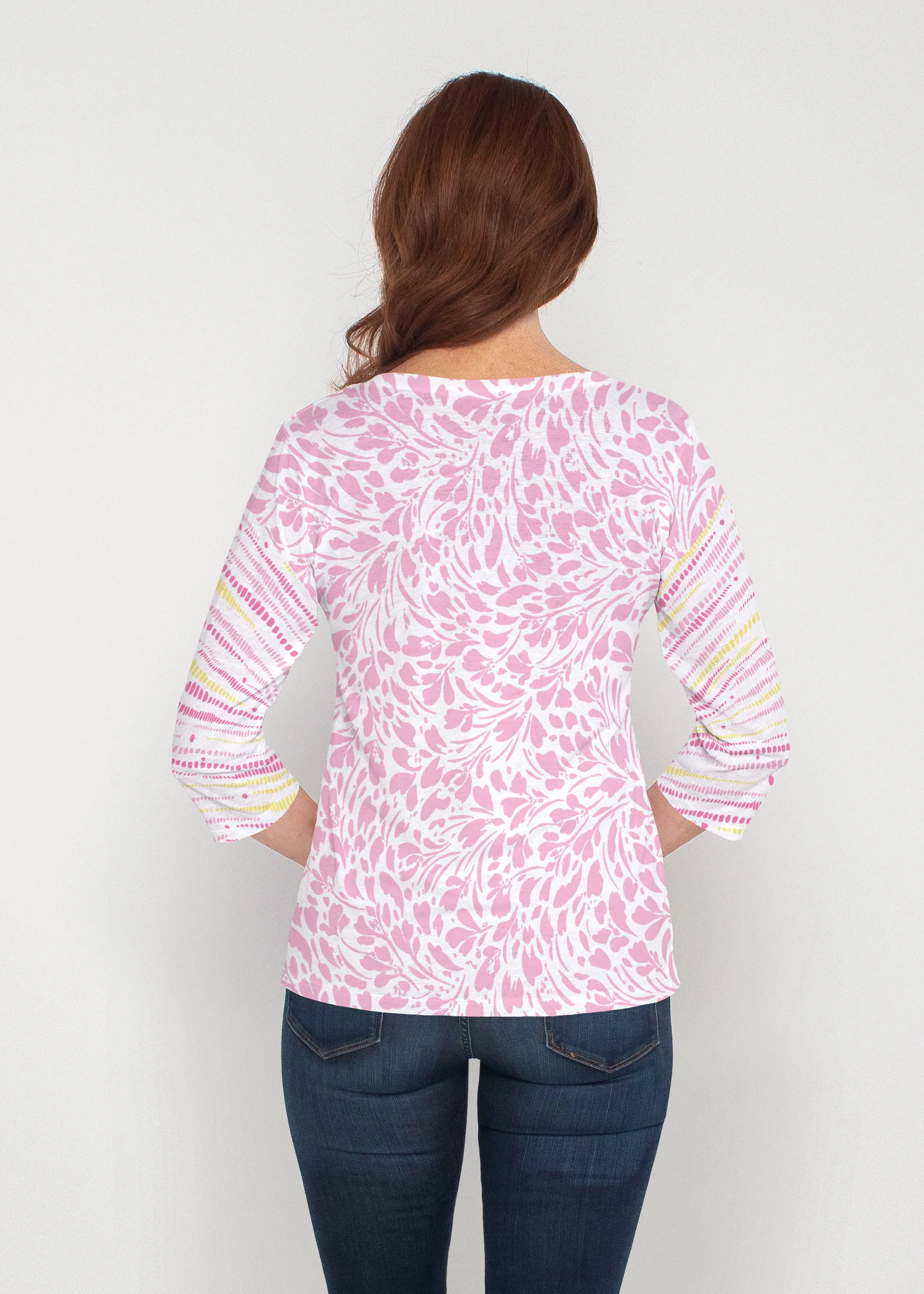 Pebble Dots Pink (7938) ~ Signature 3/4 Sleeve V-Neck Top