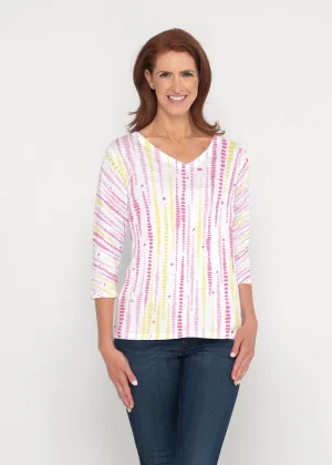 Pebble Dots Pink (7938) ~ Signature 3/4 Sleeve V-Neck Top
