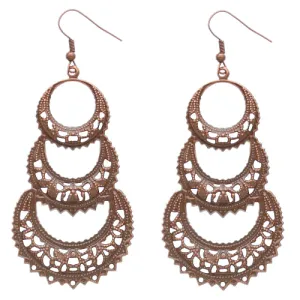 Pink Crescent Moon Filigree Dangle Earrings