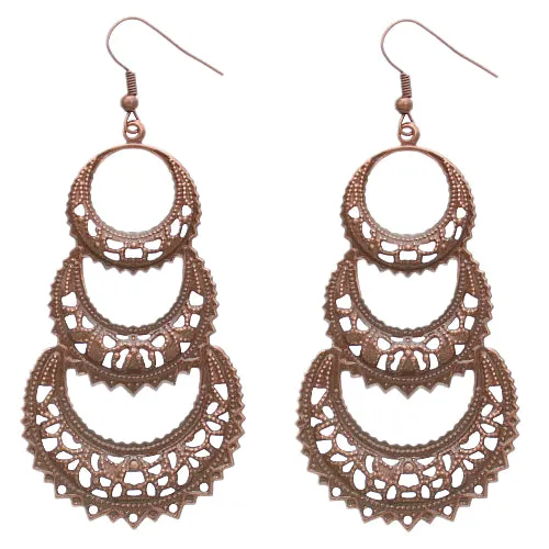 Pink Crescent Moon Filigree Dangle Earrings