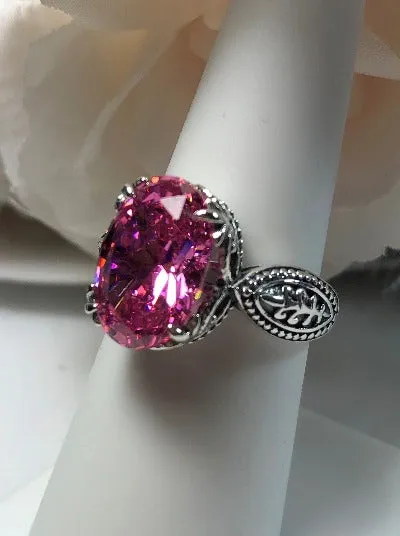 Pink CZ or Natural Pink Topaz Ring, Dragon Filigree, Gothic Jewelry #D133