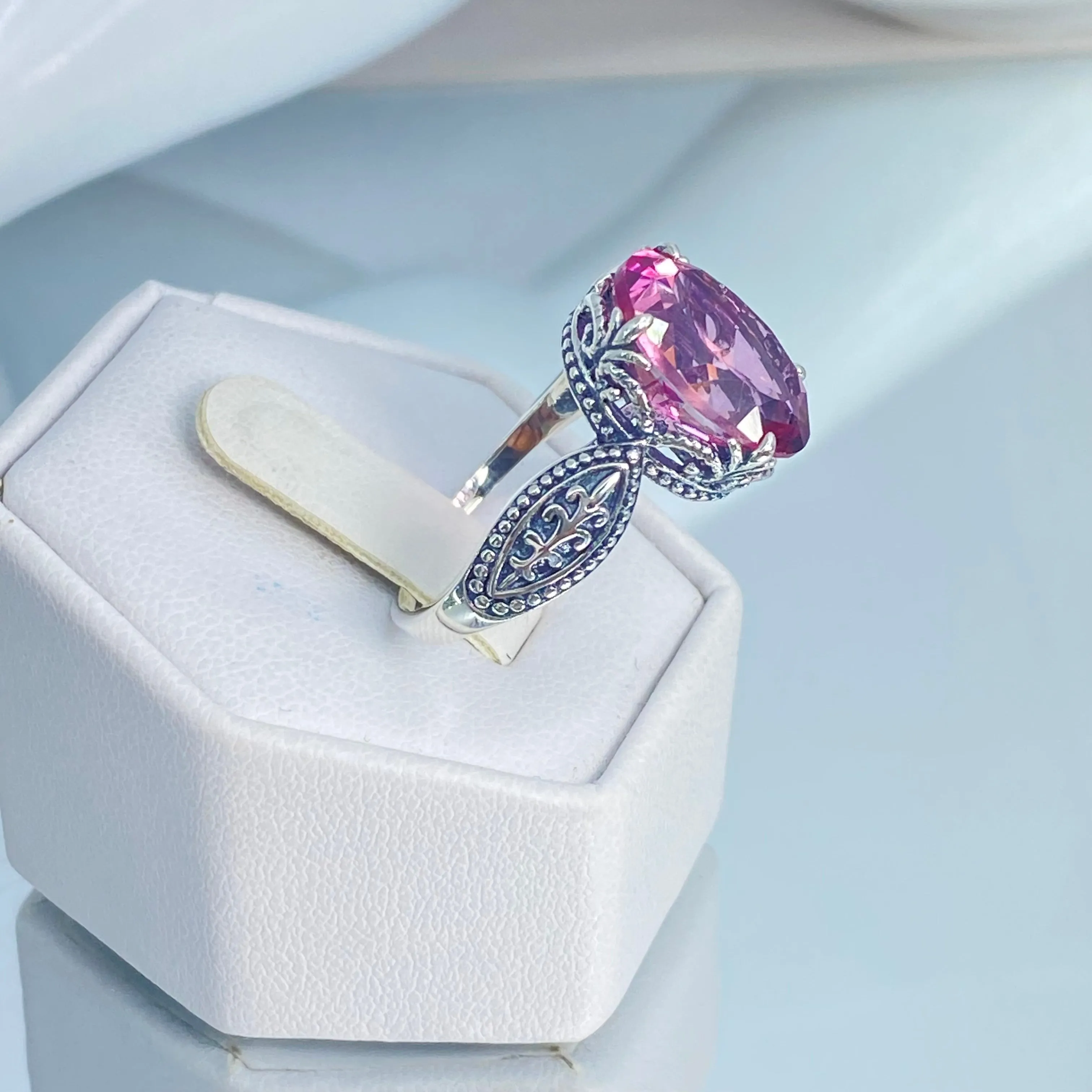 Pink CZ or Natural Pink Topaz Ring, Dragon Filigree, Gothic Jewelry #D133
