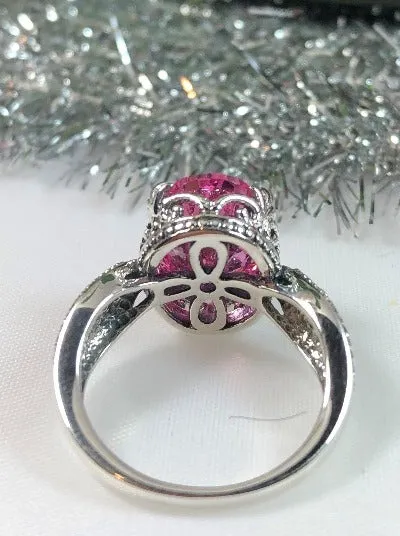 Pink CZ or Natural Pink Topaz Ring, Dragon Filigree, Gothic Jewelry #D133