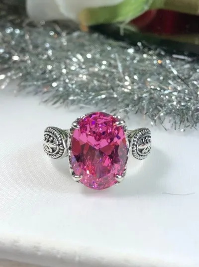 Pink CZ or Natural Pink Topaz Ring, Dragon Filigree, Gothic Jewelry #D133