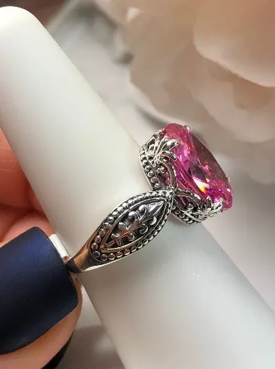 Pink CZ or Natural Pink Topaz Ring, Dragon Filigree, Gothic Jewelry #D133
