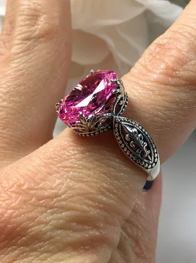 Pink CZ or Natural Pink Topaz Ring, Dragon Filigree, Gothic Jewelry #D133