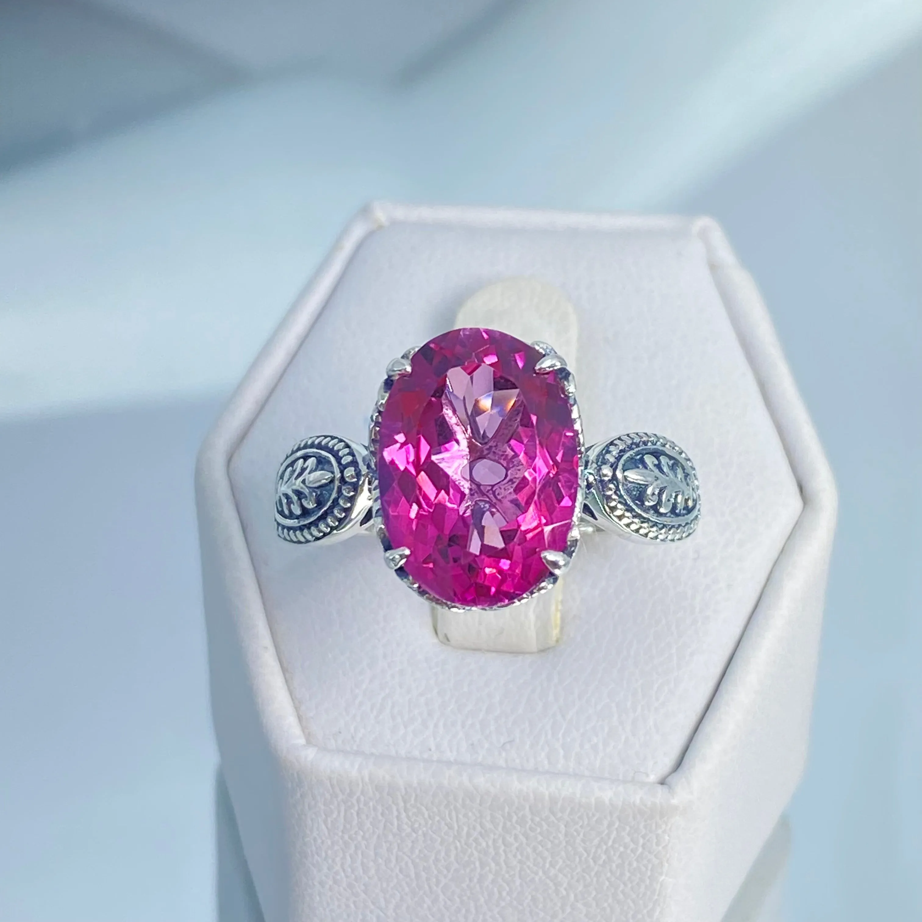 Pink CZ or Natural Pink Topaz Ring, Dragon Filigree, Gothic Jewelry #D133