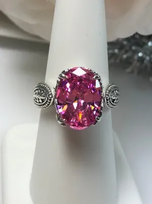 Pink CZ or Natural Pink Topaz Ring, Dragon Filigree, Gothic Jewelry #D133