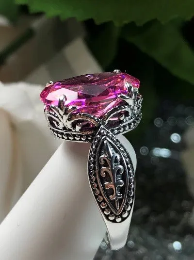 Pink CZ or Natural Pink Topaz Ring, Dragon Filigree, Gothic Jewelry #D133