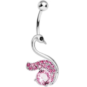 Pink Gem Graceful Paved Swan Belly Ring