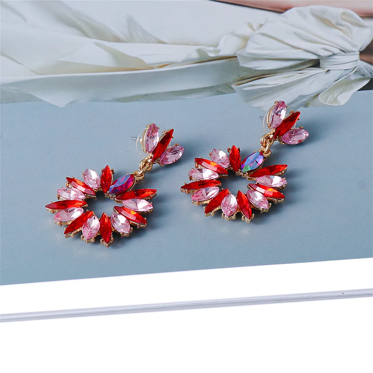 Pink Multicolor Crystal & 18K Gold-Plated Open Drop Earrings