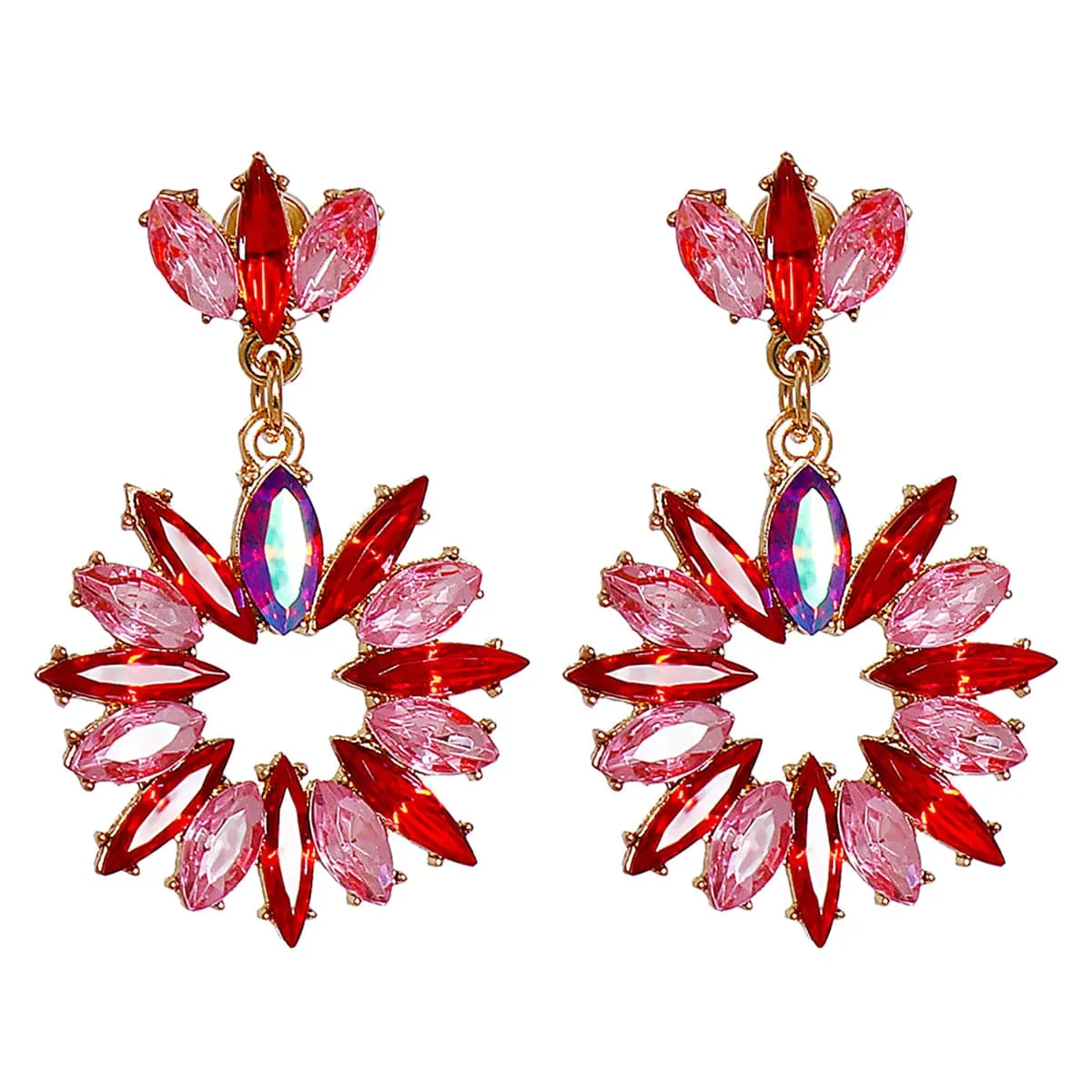 Pink Multicolor Crystal & 18K Gold-Plated Open Drop Earrings