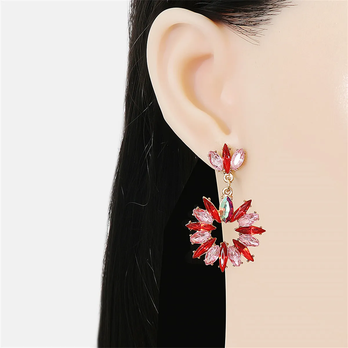 Pink Multicolor Crystal & 18K Gold-Plated Open Drop Earrings