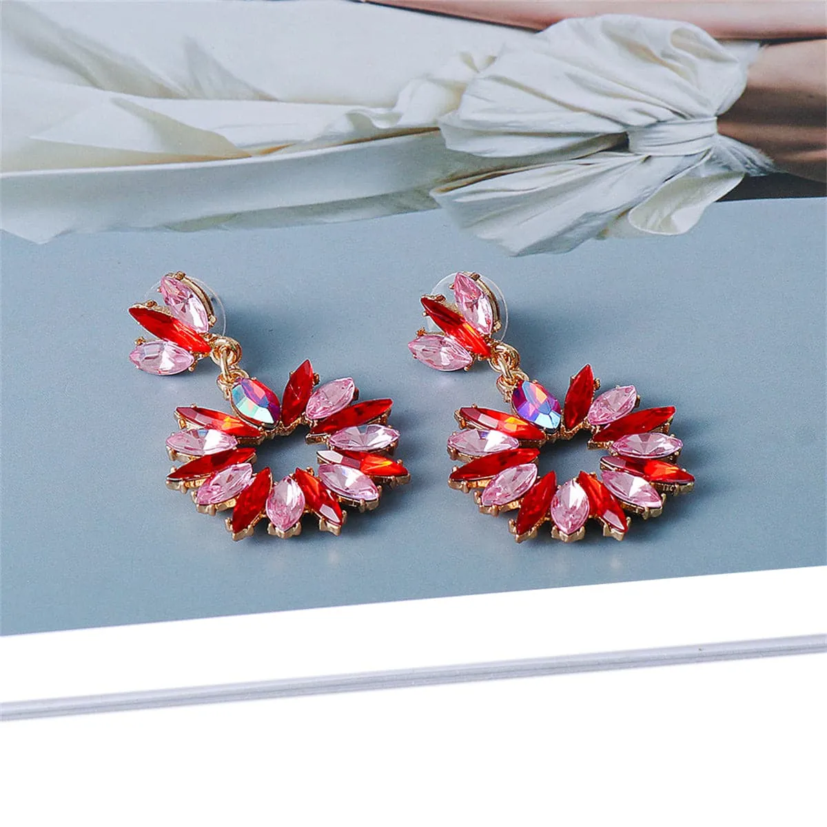 Pink Multicolor Crystal & 18K Gold-Plated Open Drop Earrings