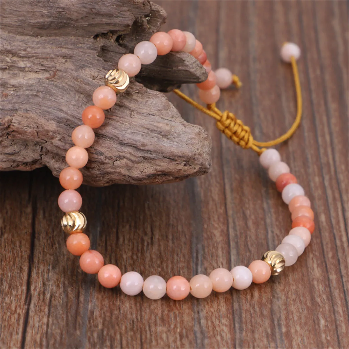 Pink Quartz & 18K Gold-Plated Beaded Adjustable Bracelet
