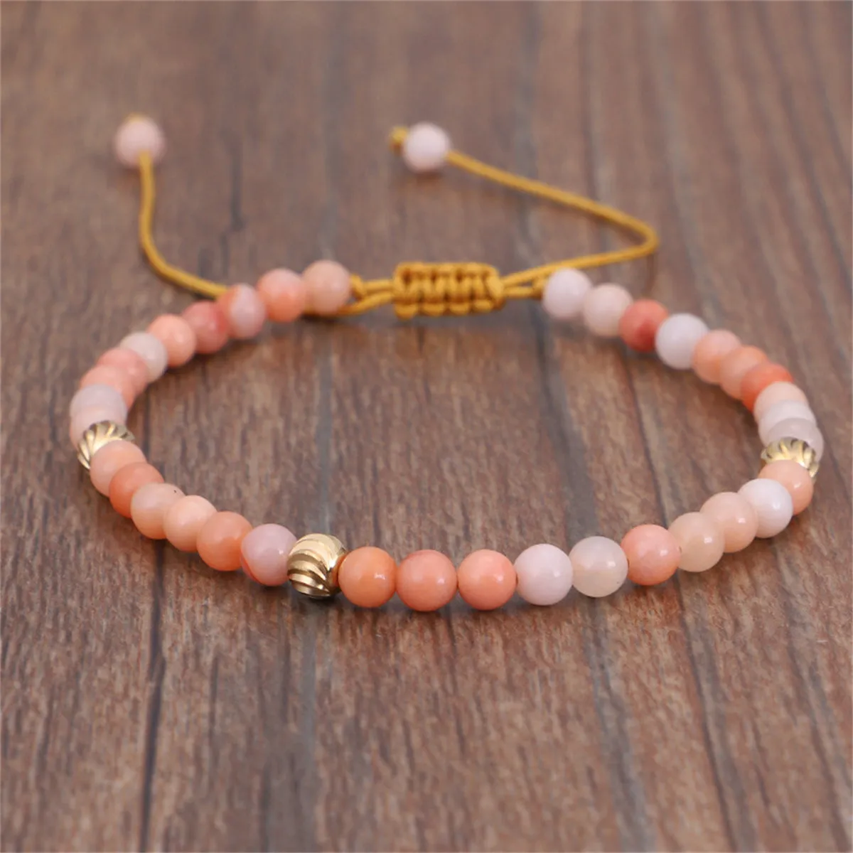 Pink Quartz & 18K Gold-Plated Beaded Adjustable Bracelet