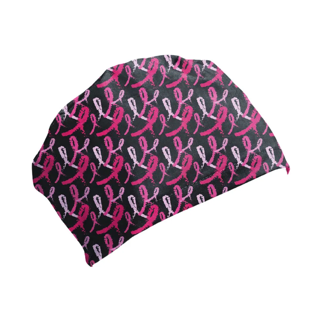 Pink Ribbon Elastic Back Scrub Caps - 1015E