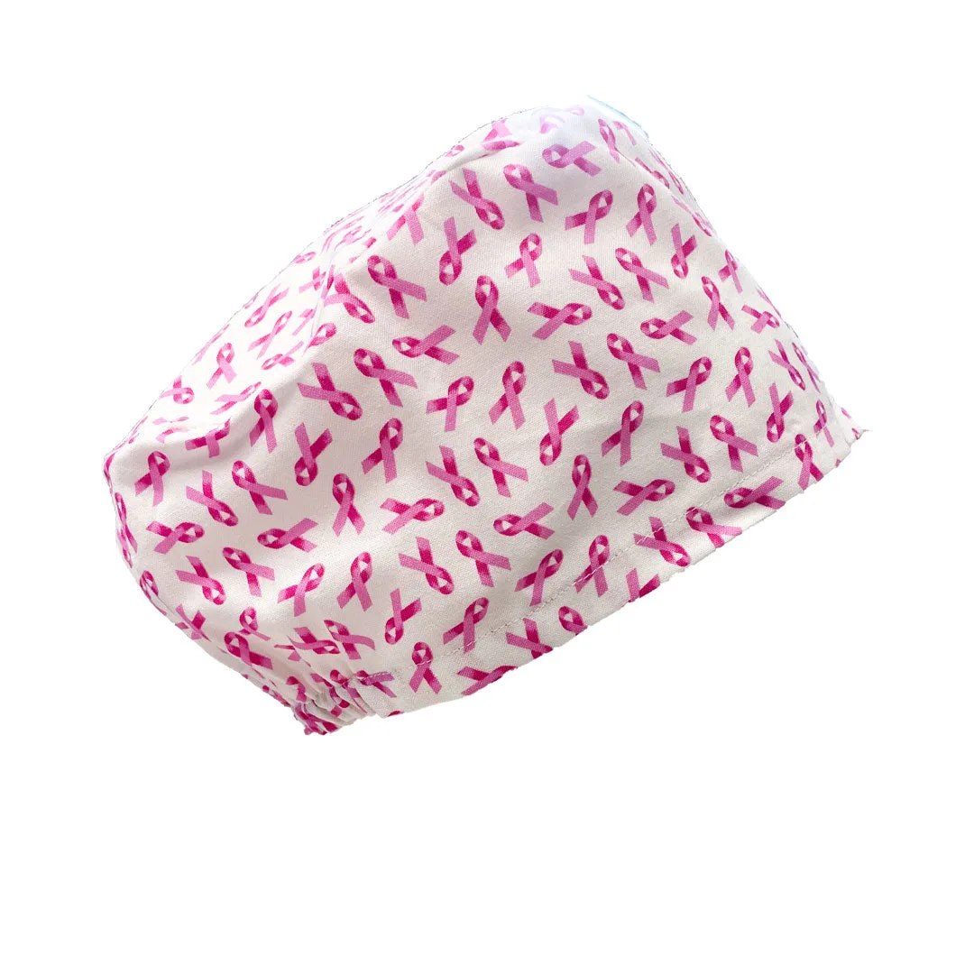 Pink Ribbon Elastic Back Scrub Caps - 1015E