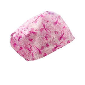 Pink Ribbon Elastic Back Scrub Caps - 1015E