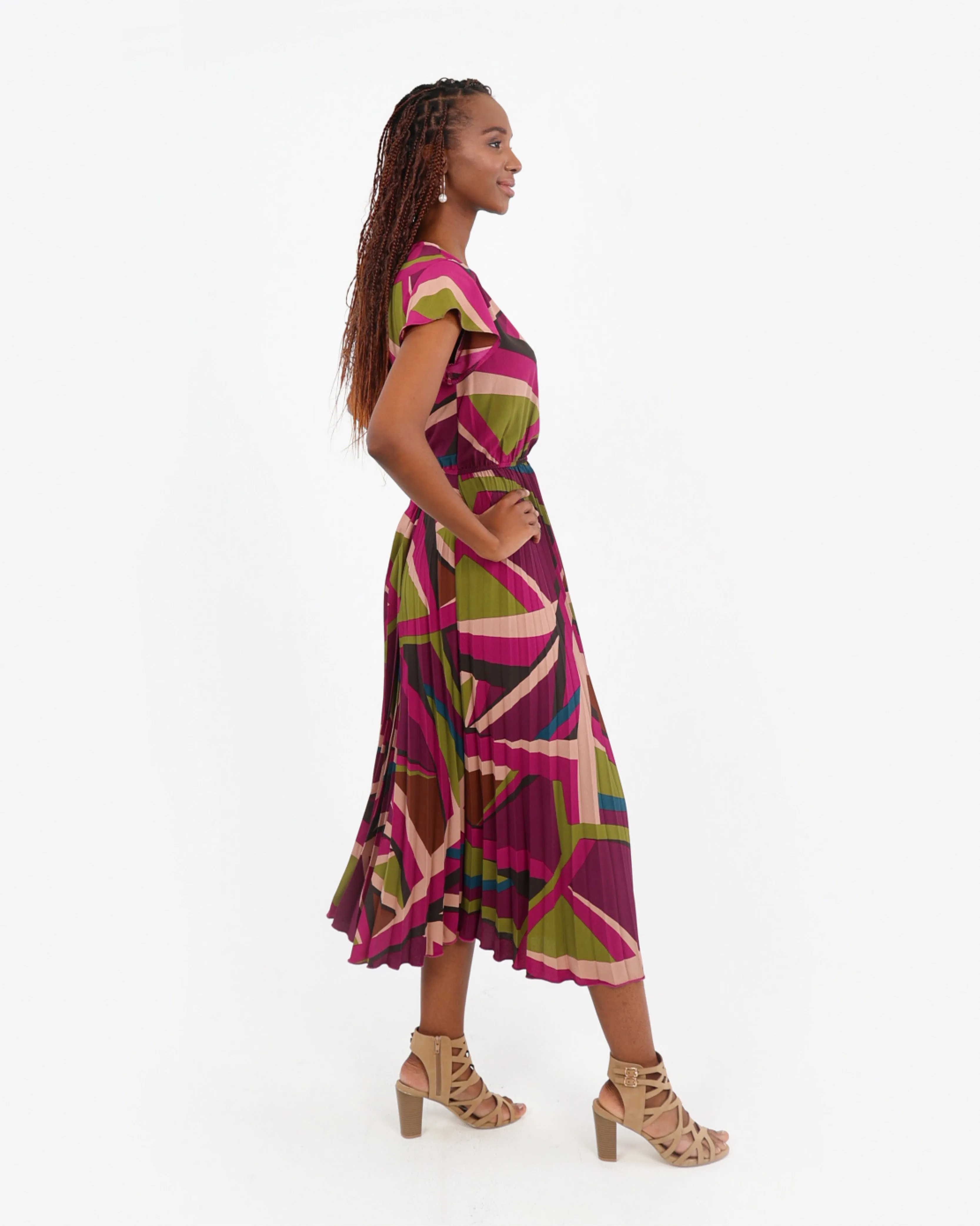 Pleated V-Neck Maxi Dress