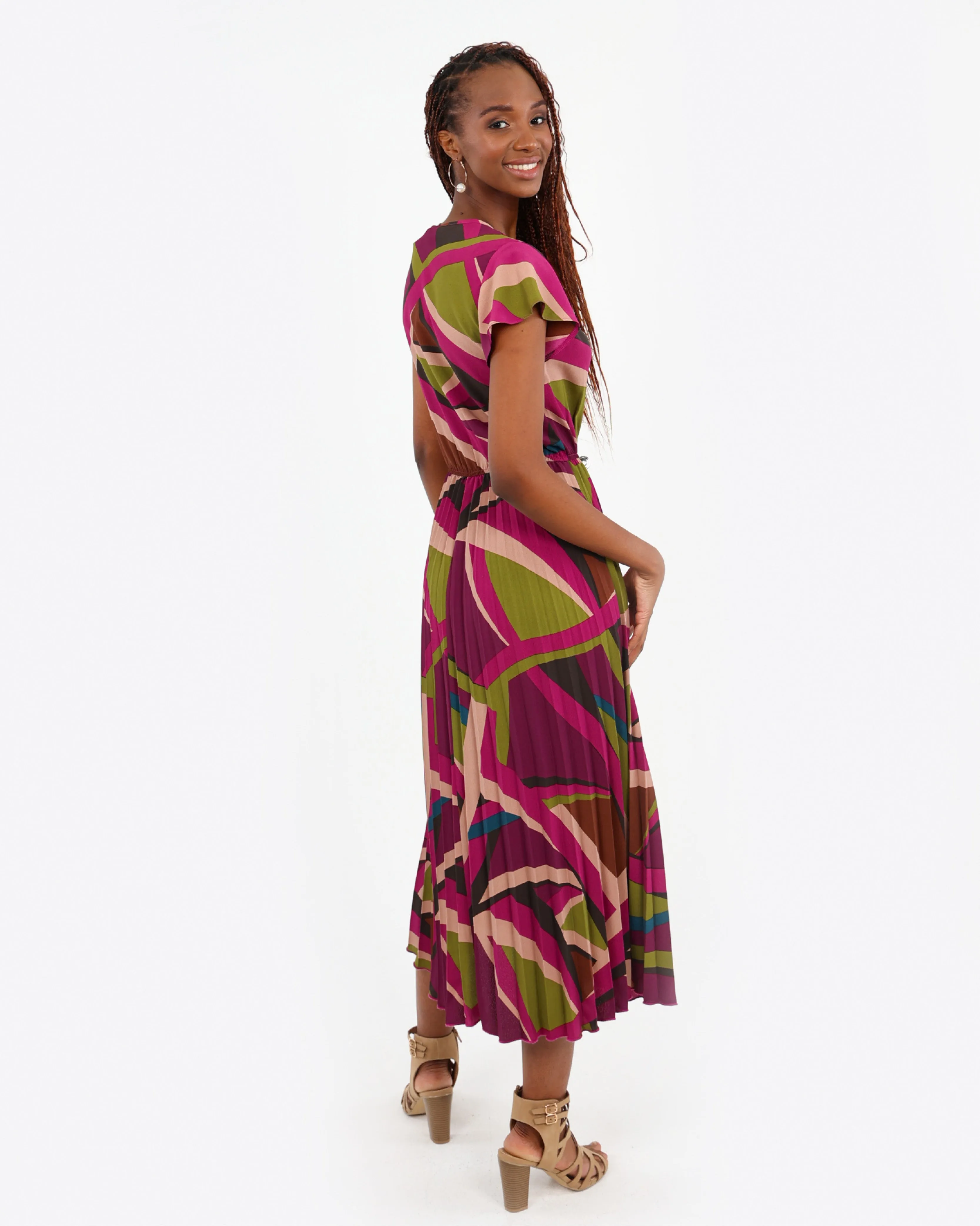 Pleated V-Neck Maxi Dress