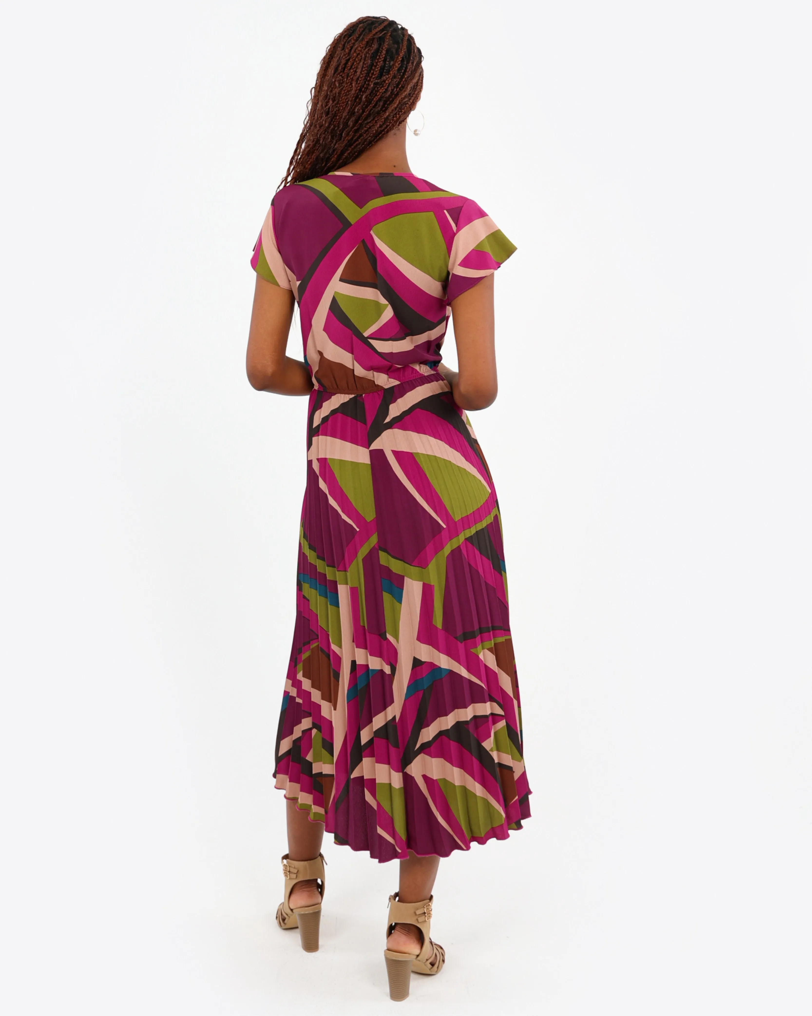 Pleated V-Neck Maxi Dress