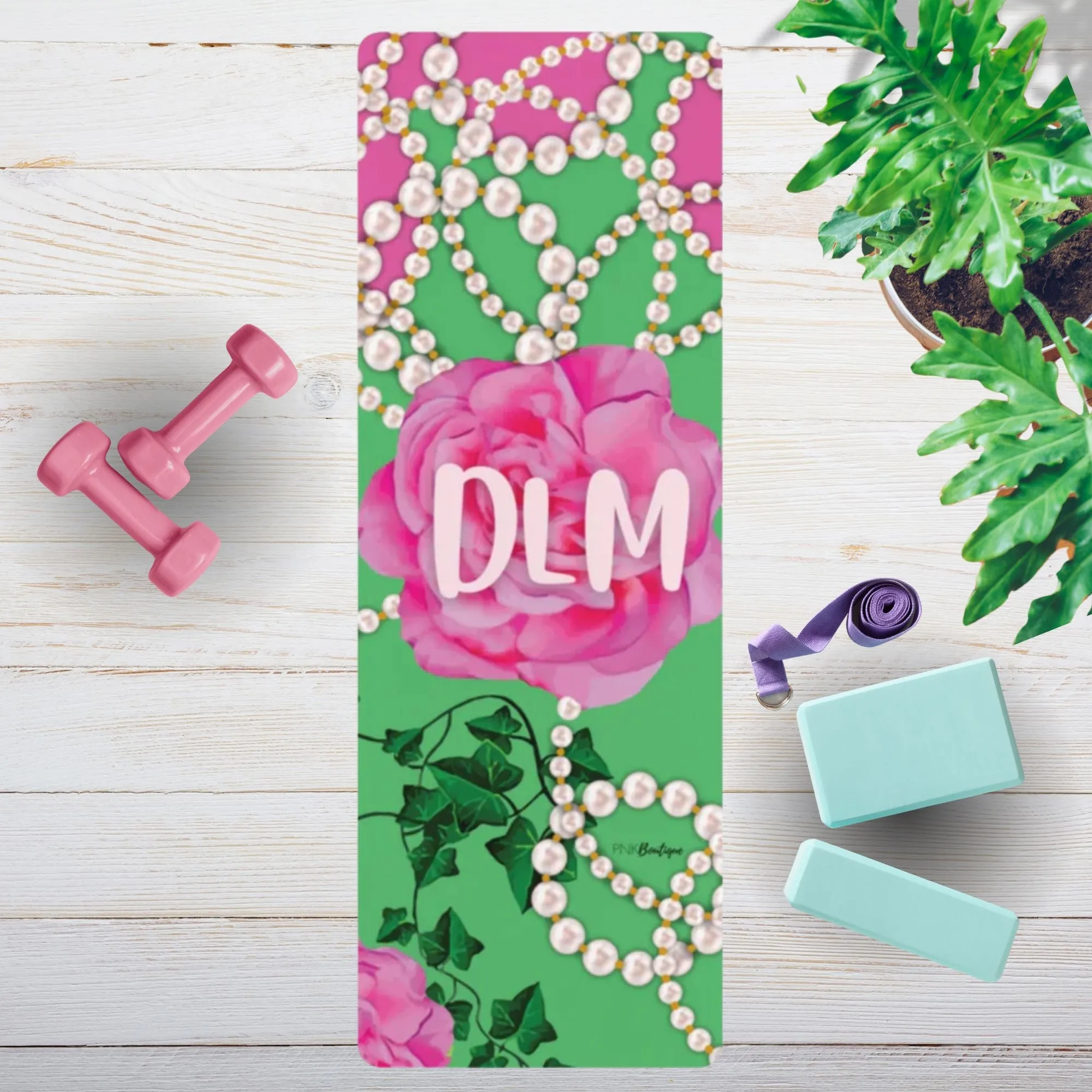 PNK Signature Pink & Green Personalized Rubber Yoga Mat