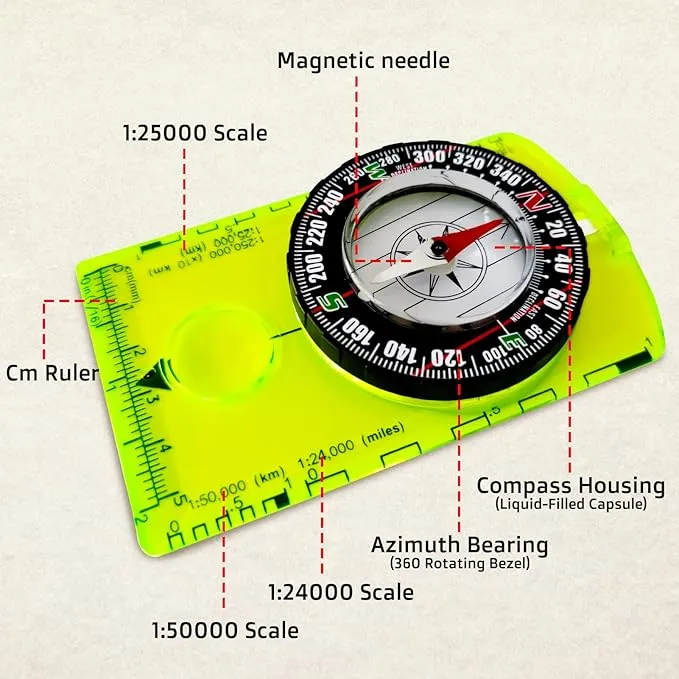 Posinly Orienteering Compass with Survival Whistle - Advanced Boy Scout Compass for Camping, Hiking and Navigation, Professional Field Compass for Map Reading, Compass for Kids