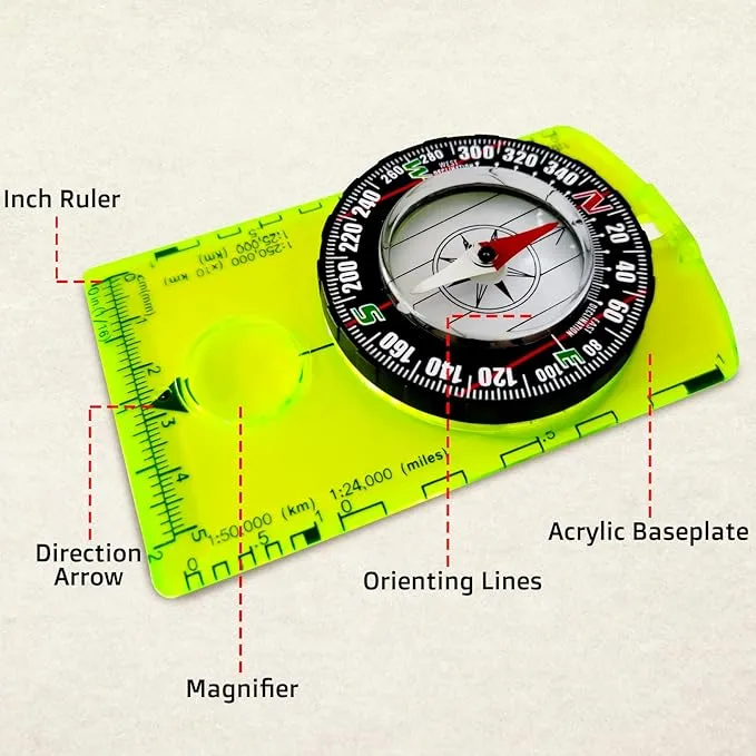 Posinly Orienteering Compass with Survival Whistle - Advanced Boy Scout Compass for Camping, Hiking and Navigation, Professional Field Compass for Map Reading, Compass for Kids