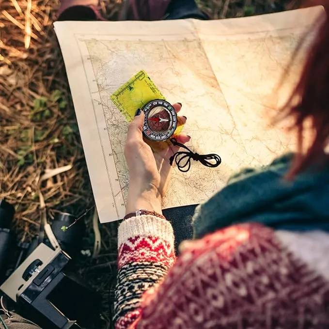 Posinly Orienteering Compass with Survival Whistle - Advanced Boy Scout Compass for Camping, Hiking and Navigation, Professional Field Compass for Map Reading, Compass for Kids