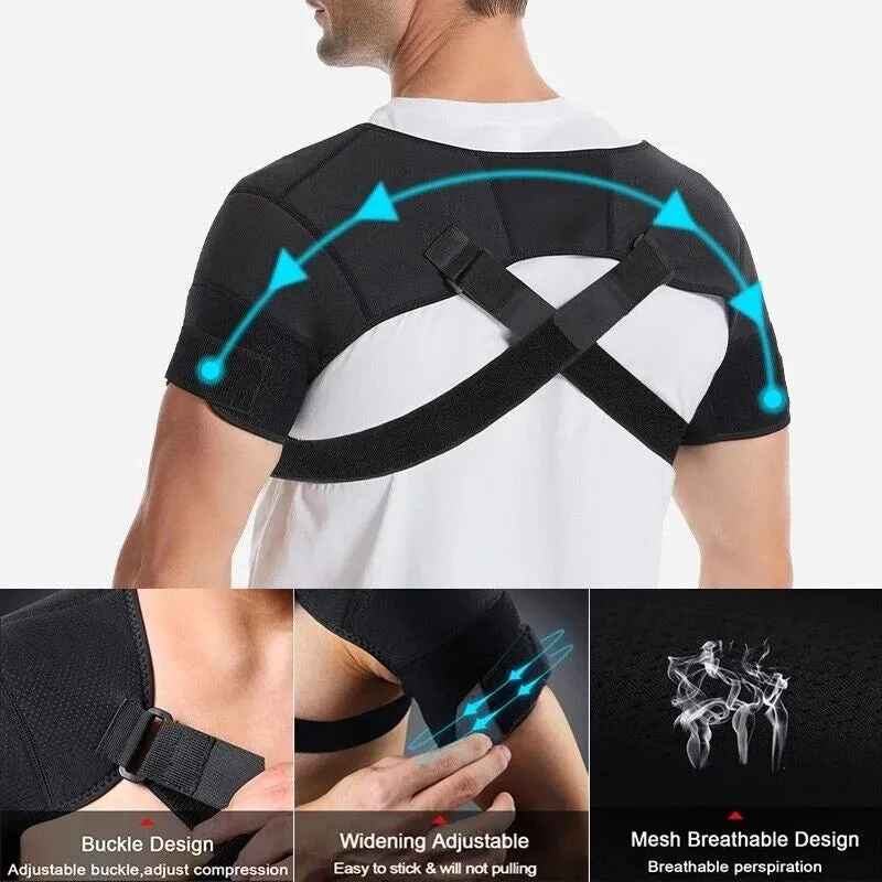 Premium Adjustable Shoulder Brace for Sports, Back Pain Relief, Compression Support, Double Bandage Strap, Lightweight Polyester Fiber, Multiple Sizes Available (S/M, L/XL, XXL/XXXL)