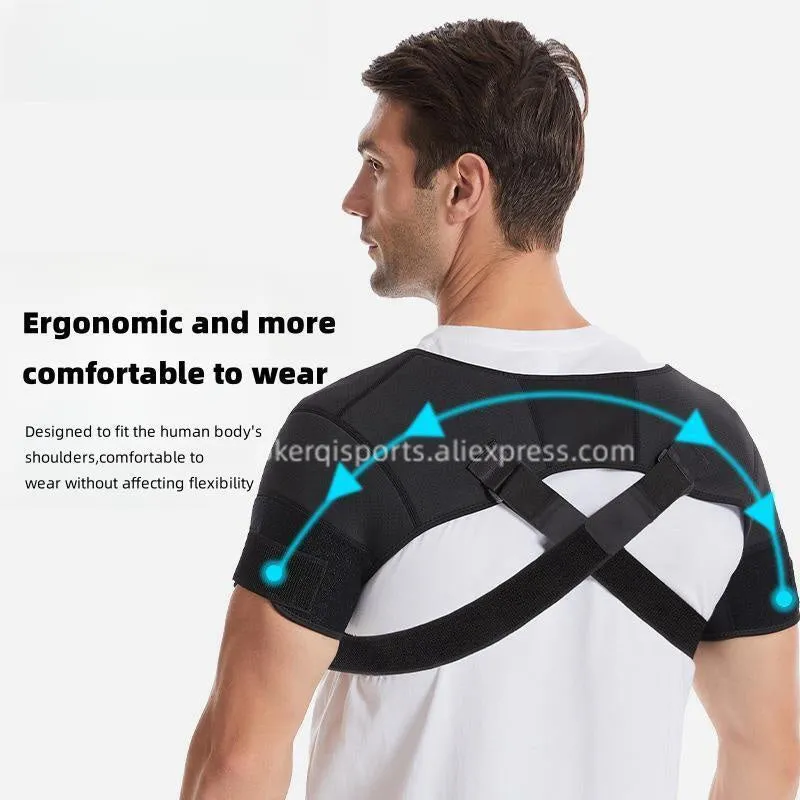 Premium Adjustable Shoulder Brace for Sports, Back Pain Relief, Compression Support, Double Bandage Strap, Lightweight Polyester Fiber, Multiple Sizes Available (S/M, L/XL, XXL/XXXL)