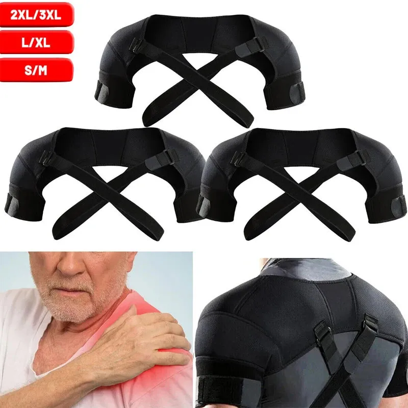 Premium Adjustable Shoulder Brace for Sports, Back Pain Relief, Compression Support, Double Bandage Strap, Lightweight Polyester Fiber, Multiple Sizes Available (S/M, L/XL, XXL/XXXL)