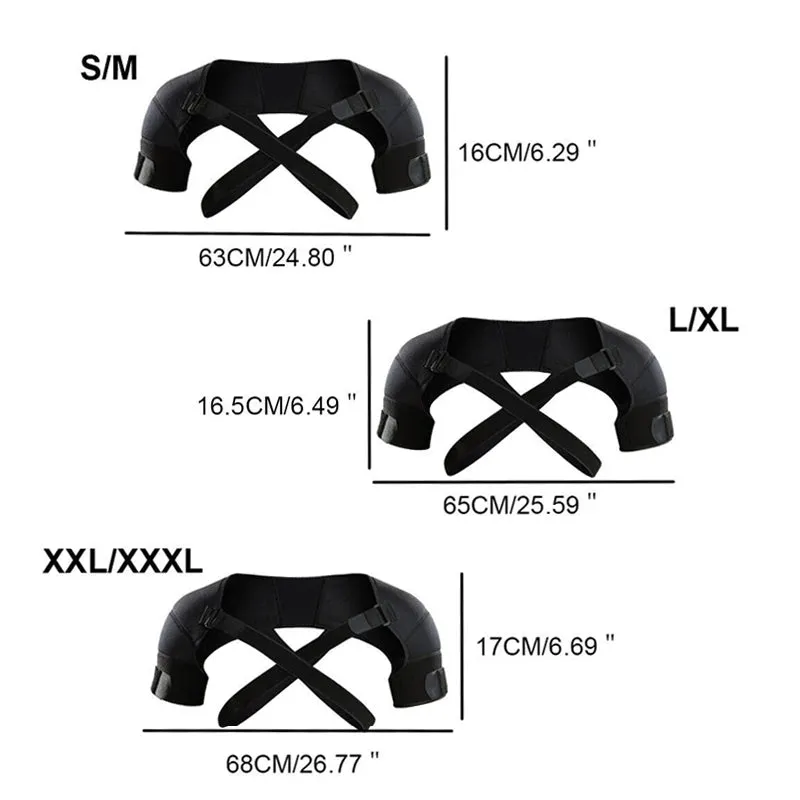 Premium Adjustable Shoulder Brace for Sports, Back Pain Relief, Compression Support, Double Bandage Strap, Lightweight Polyester Fiber, Multiple Sizes Available (S/M, L/XL, XXL/XXXL)