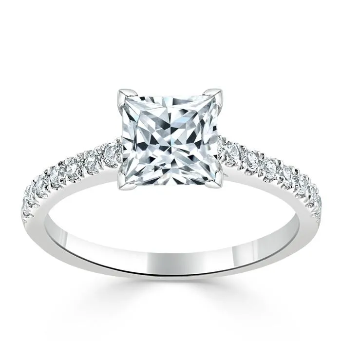 Princess Cut Moissanite Engagement Ring, Classic Style