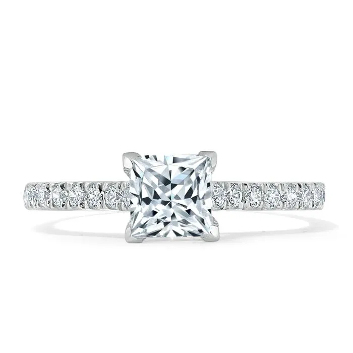 Princess Cut Moissanite Engagement Ring, Classic Style