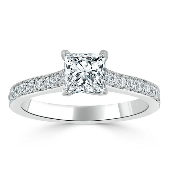 Princess Cut Moissanite Engagement Ring, Classic Style