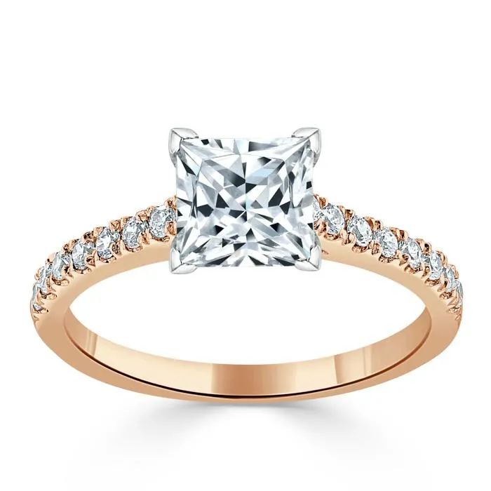 Princess Cut Moissanite Engagement Ring, Classic Style