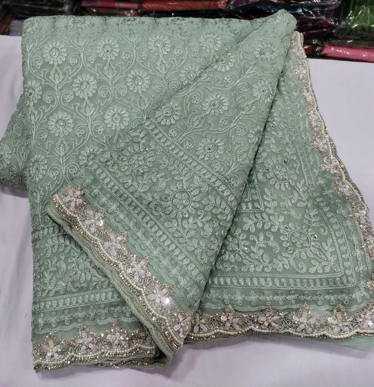 Pure Georgette Chikankari Dyeable Embroidery Work Saree
