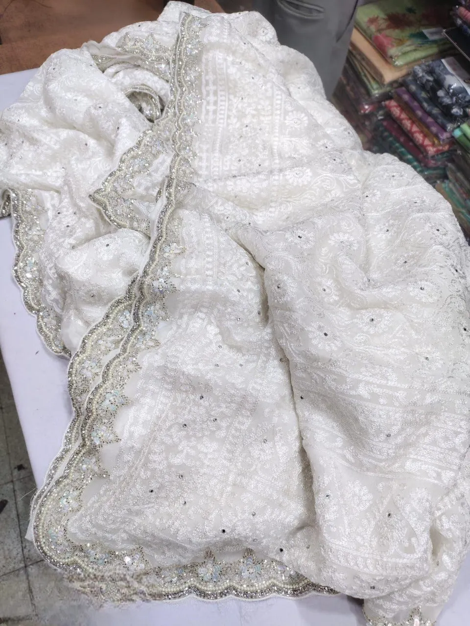 Pure Georgette Chikankari Dyeable Embroidery Work Saree