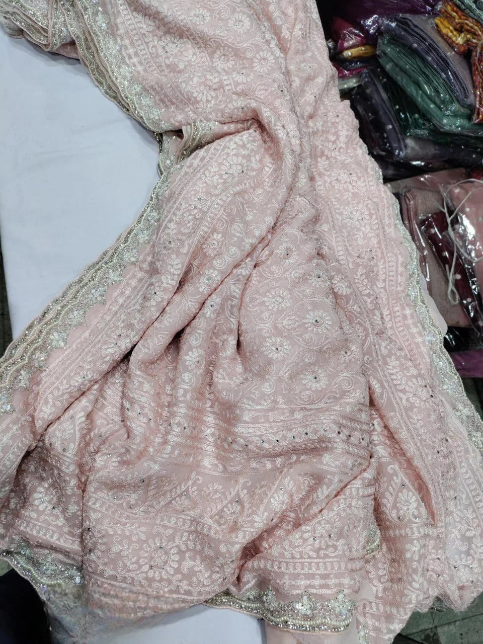 Pure Georgette Chikankari Dyeable Embroidery Work Saree