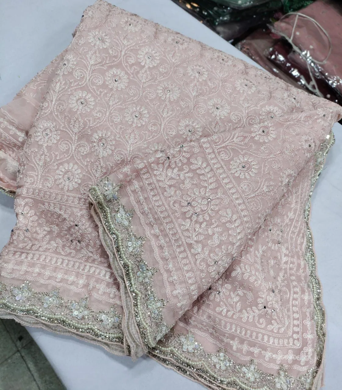 Pure Georgette Chikankari Dyeable Embroidery Work Saree