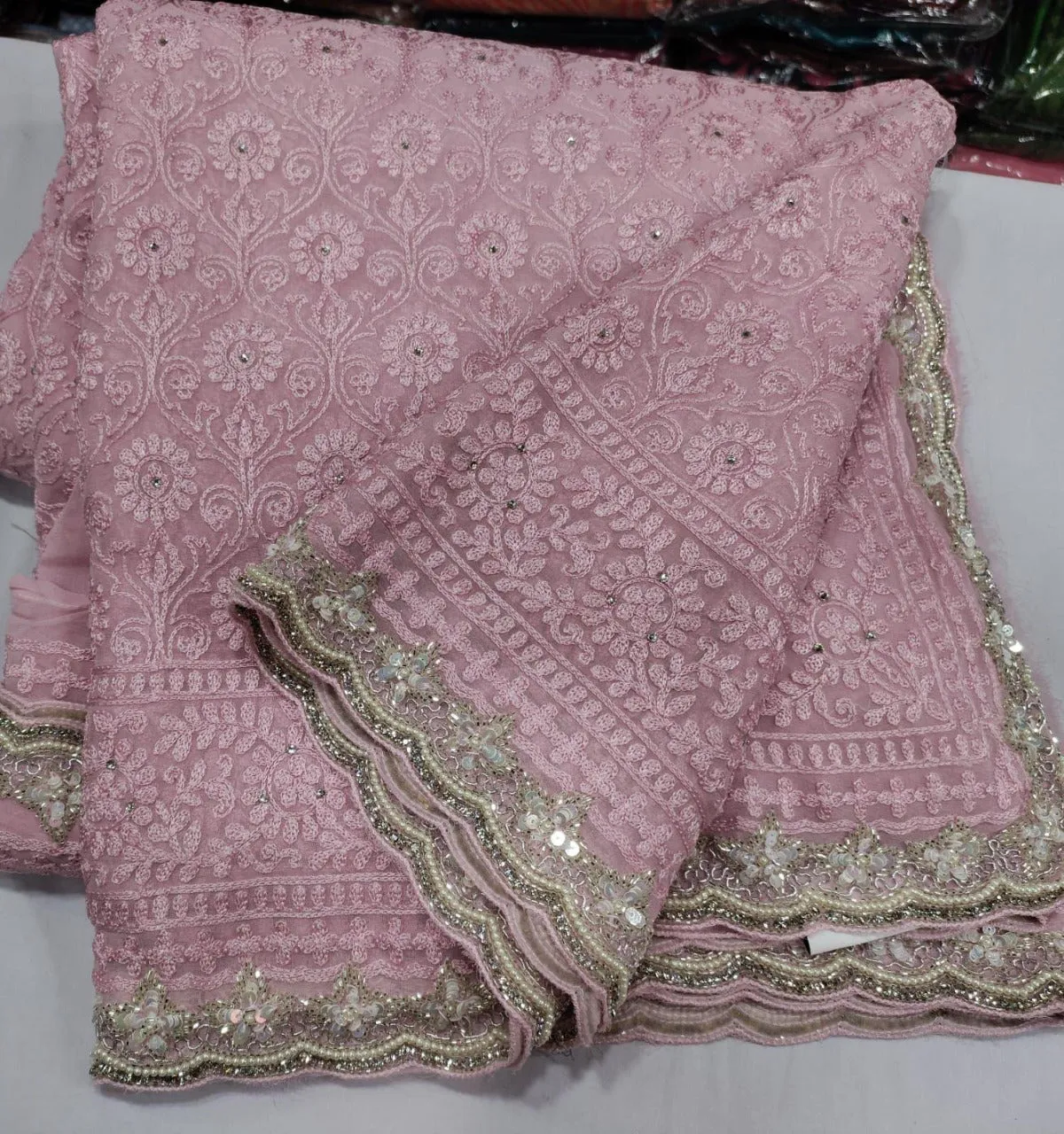 Pure Georgette Chikankari Dyeable Embroidery Work Saree